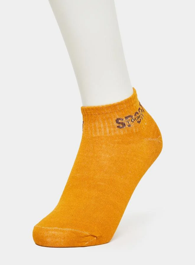 ستايلي حزمة من 5 - جوارب كاحل بحواف مضلعة وتفاصيل مطبوعة